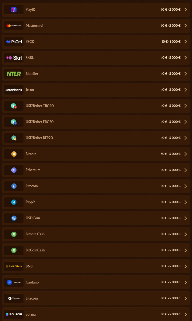 AmunRa Casino Payment Methods