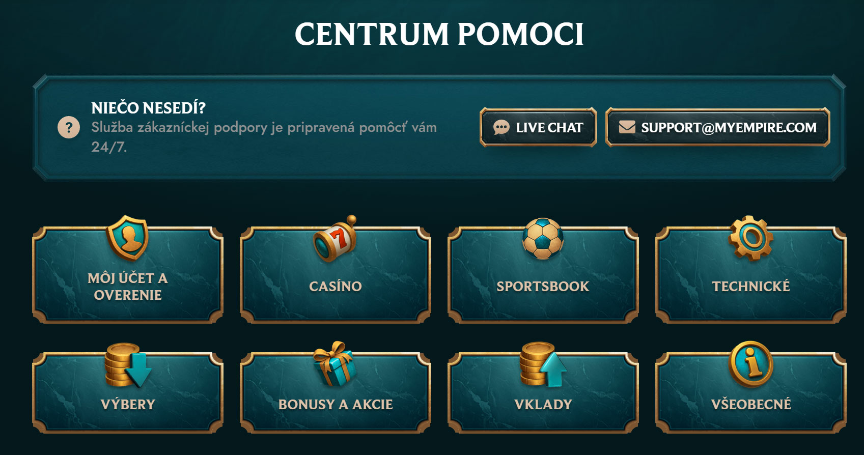 Zákaznícka podpora MyEmpire Casino