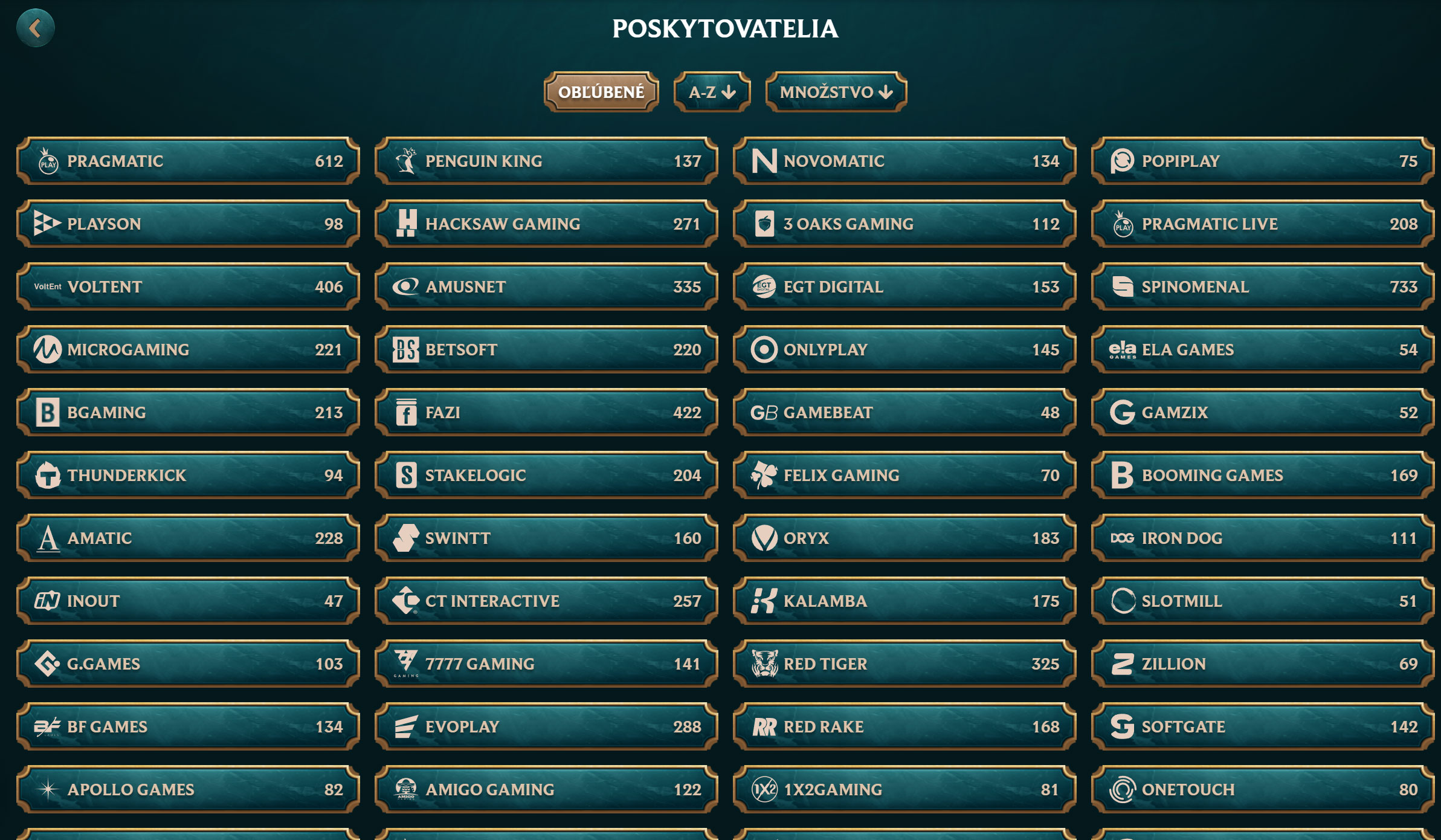 Poskytovatelia hier MyEmpire Casino