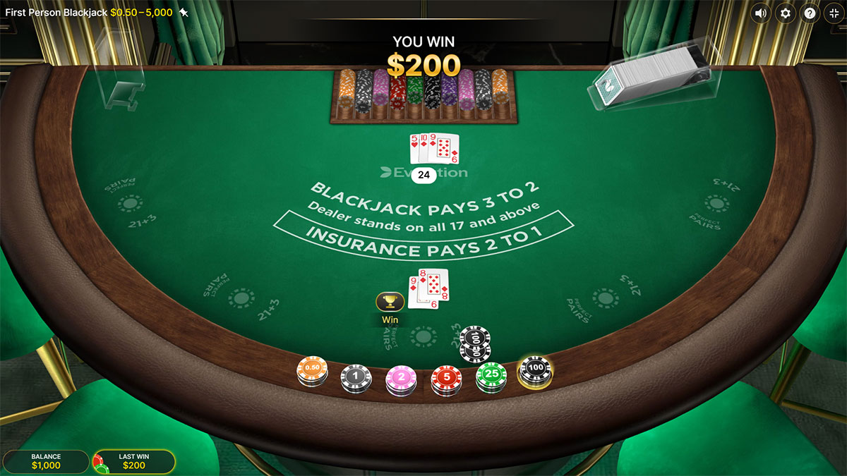 Live Blackjack Výhra