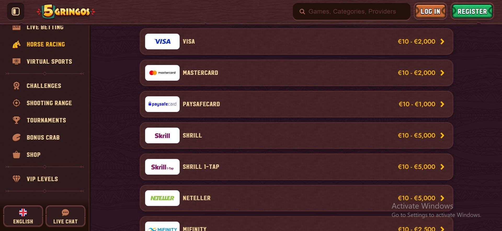 výplaty 5 gringos casino