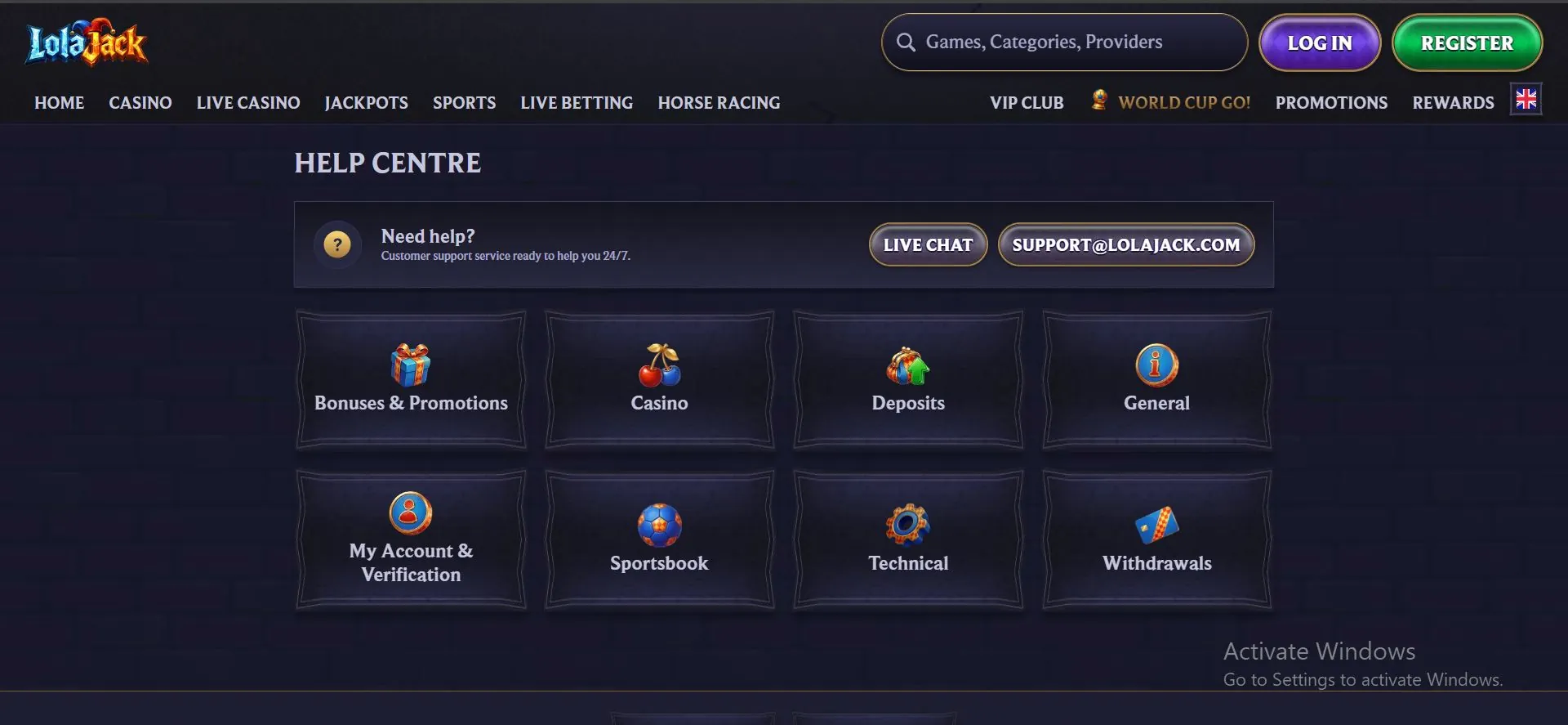 lolajack casino help centre