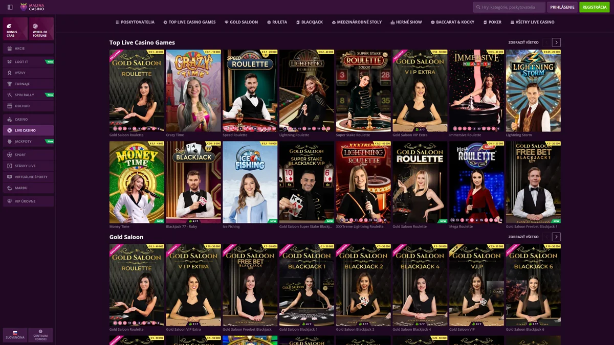 Malina Casino Live Casino Games