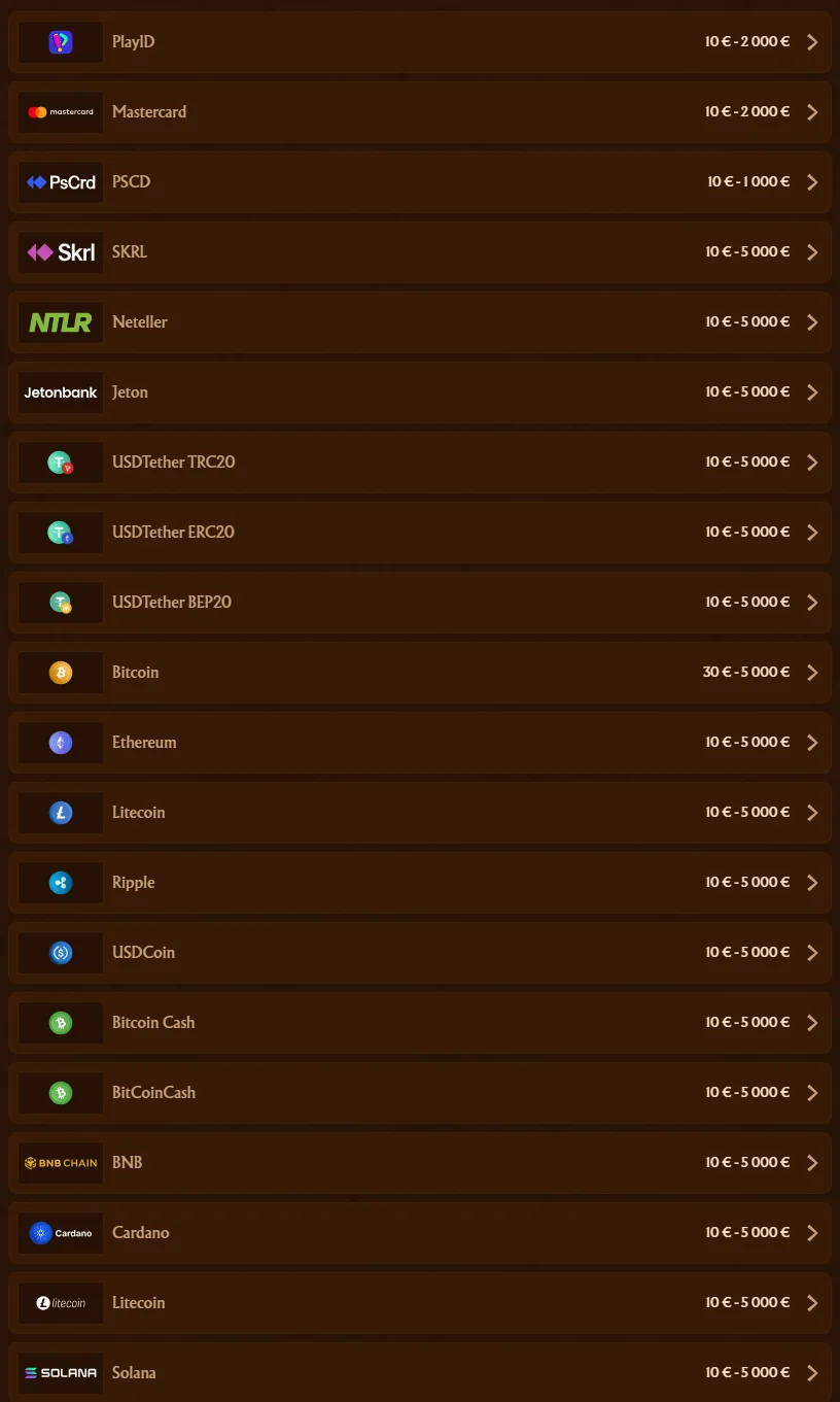 AmunRa Casino Payment Methods